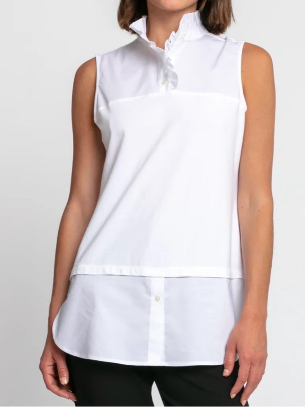 Hinson wu Sleeveless White Ruffle-Neck Layered Hem Camisole